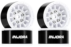 INJORA 1.0" Aluminum Beadlock Wheels 0mm Offset for 1/18 1/24 RC Crawler Upgrade, W1056(White)