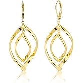 Sterling Silver Double Twist Leverback Dangle Earrings for Women 14k Gold Plated Spiral Dangle Earrings Hypoallergenic Lerverback Drop Earring Silver and Gold Earings for Jewelry Gifts