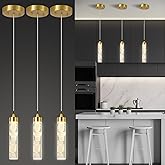 Pendant Lights Kitchen Island 3 Pack, Modern Mini Pendant Light Fixtures with Crystal Stone, Dimmable LED Chandelier, Gold Ha