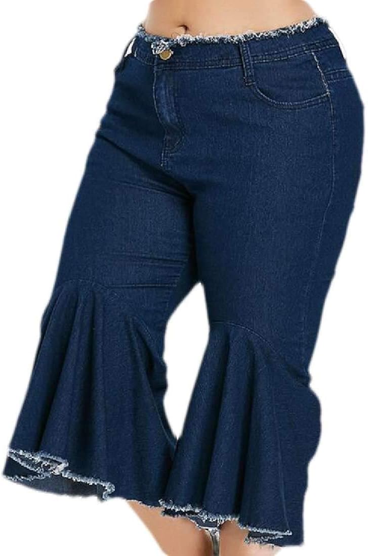 denim ruffle pants womens