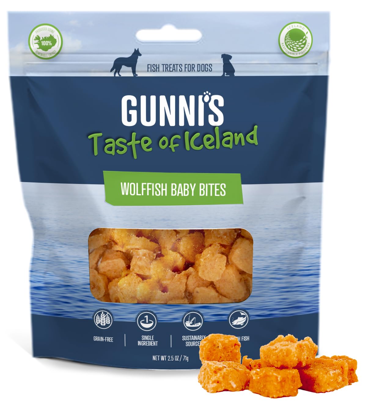 Gunni’s Wolffish Baby Bites | Pure Icelandic Wolffish fillet crunchy treats for dogs | Traceable | MSC Certified | Sustainable | 100% Natural | 85g