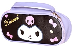 JUTOROSY Cute Pencil Case for Girls, Pu Leather Pencil Pouch with Zipper, Kawaii Stationery, Cartoon Makeup Bag, Pen Case Large Capacity Stationery Bag for School Supplies, Purple