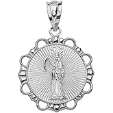 Saint Collection 925 Sterling Silver Santa Muerte (Grim Reaper) Round Charm Pendant