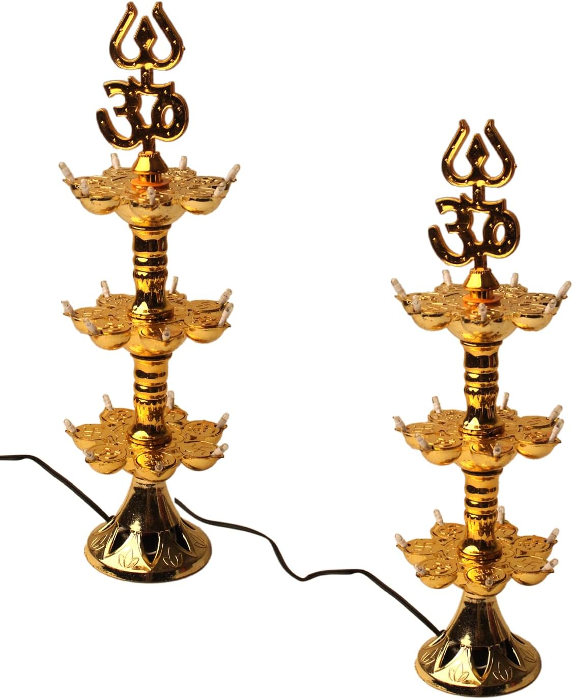 Oil Lamps & Accessories - Saleberate Electric Diya Deepak Plastic Light Pooja Diya LED Light Mandir Diya for Home Temple Decor Electric Diya Golden (2 Piece , 3 Layer)