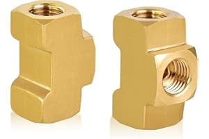 MuHize 3/16 Brass Inverted Flare Brake Line Tee Fitting - Universal 3 Way Female Tee for Vehicle Air Brake System(2Pcs)