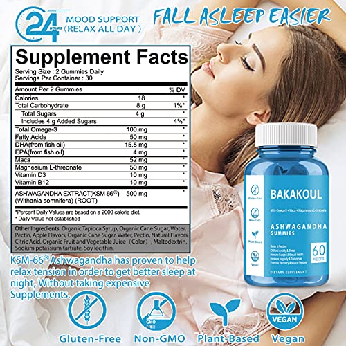 Ashwagandha Gummies 2 Pack Organic Ashawanga KSM-66 Gummy Root Supplement for Women & Men Help Stress Relief, Rest & Relax, Improves Sleep & Mood (Vegan, Non-GMO, Gluten & Gelatin Free 120 Count)