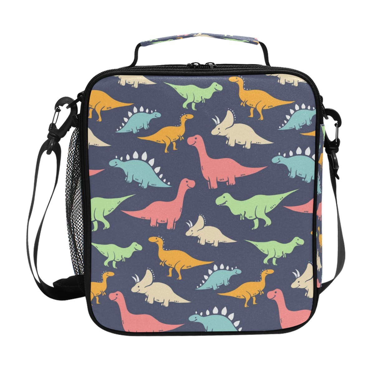 FFY Go Boys Dinosaur Lunch Bags Cute Dino Pterosaur Navy Large Insulated Lunch Box Tote Bag Cold Thermal Freezable Shoulder Strap for Kids Teen School Work