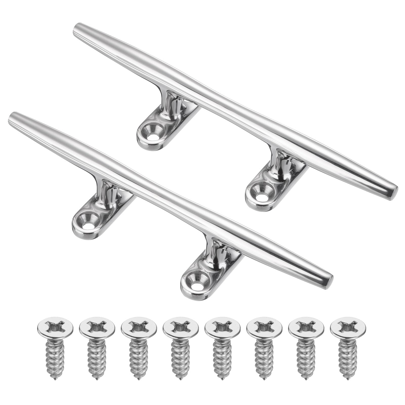 PATIKIL 4 Inch Boat Dock Cleats, 2 Pack 316 Stainless Steel Marine Open Base Dock Cleats Rope Cleat with Fasteners for Boat Deck Kayaks Nautical Decor Hook, Silver