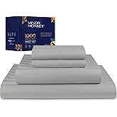 Minor Monkey 100% Egyptian Cotton Queen Size Damask Striped Sheets, 1000 Thread Count Luxury Breathable Sheet, 4Pc Queen Size Bed Sheet Set, Long Staple 16" Deep Pocket Sheets Set: Light Grey