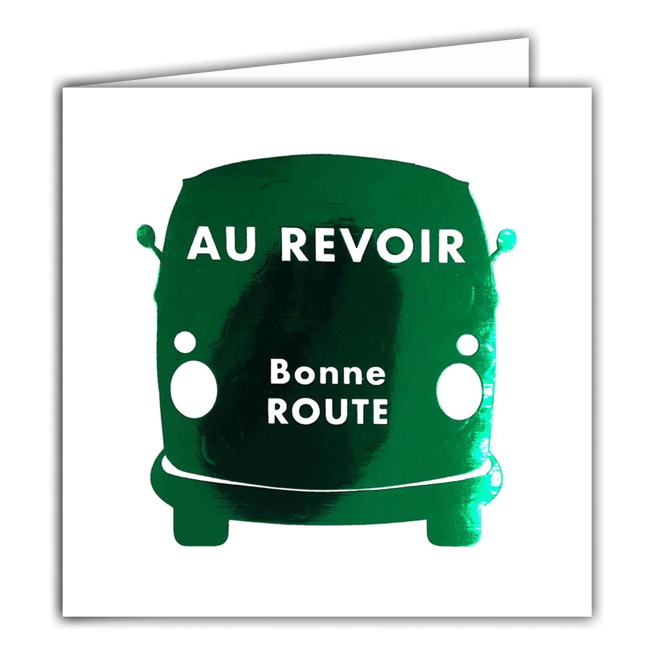 22245 Square Card Goodbye Good Road Continuation Retirement or Moving Life Change Van Hippie 60s Bright Green Liberty Travel – With White Envelope 15 x 15 cm Made in France