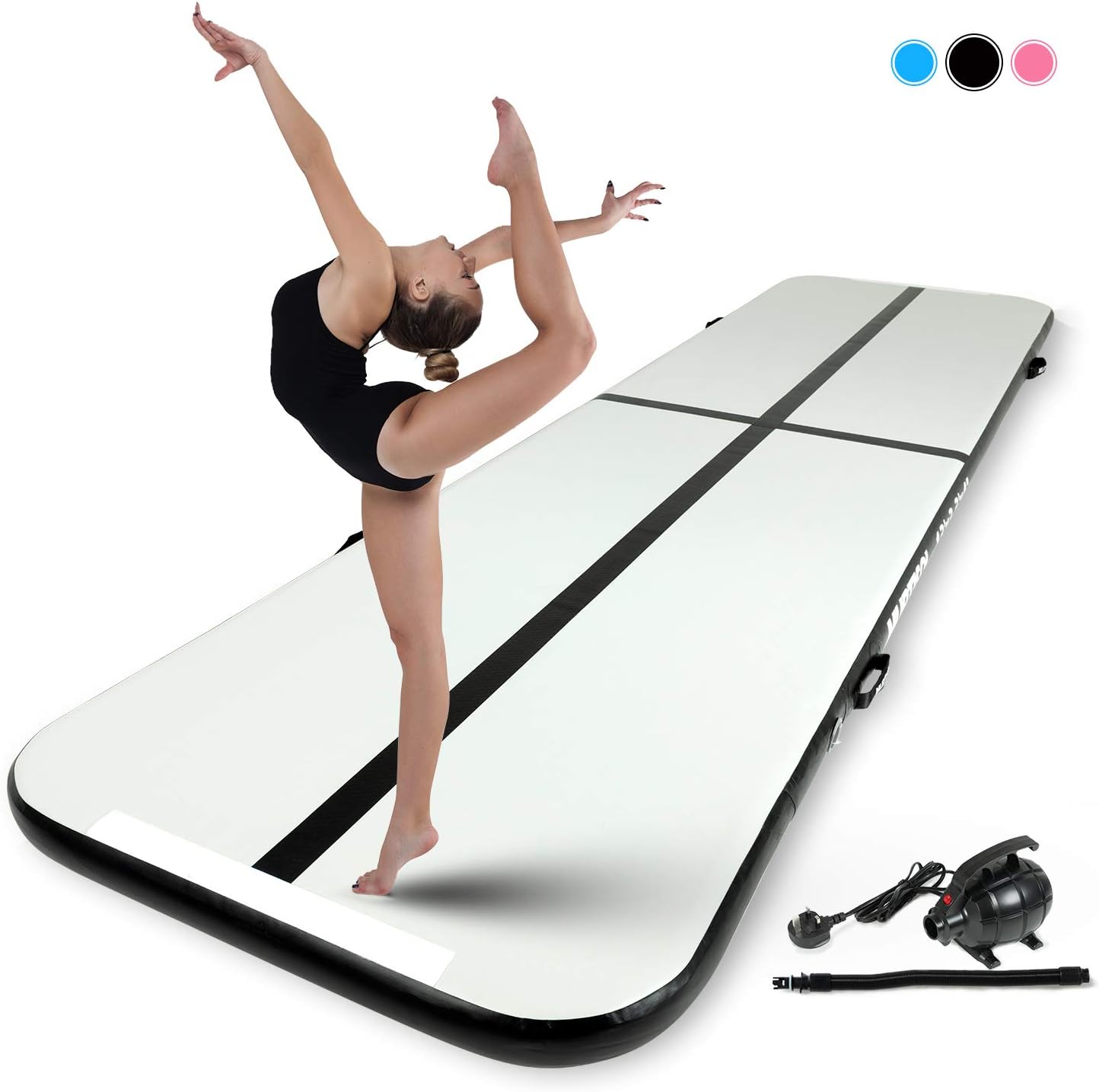 Murtisol 10/13/16/21/24/27/34ft Inflatable Gymnastics Training Mats Tumbling Mats 4/6 Inch Thickness for Home Use/Training/Cheerleading/Yoga/Water Fun with Electric Pump Pink/Blue/Black