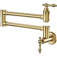 ARCORA Traditional Brushed Gold Pot Filler Wall Mount Commercial Stove Faucet With Double Joint Swing Arms - Brass Kitchen Pot Filler
