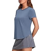 PINSPARK Workout Tops for Women UPF 50+ Yoga Shirts Short Sleeve Athletic Tops with Side Slits Running Gym Tee Top Loose Fit
