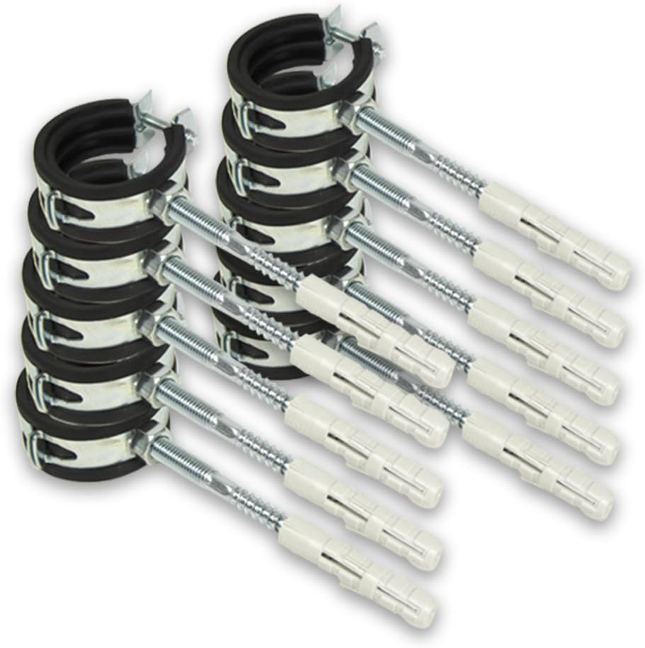 10 x Pipe Clip [31 36 mm] + 10 Plugs + 10 x Hanger Bolt