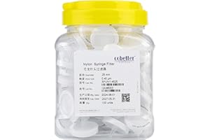 COBETTER Pack of 100 Nylon Syringe Filter 0.45μm Pore Size 25mm Diameter Hydrophilic Lab Filters Non-sterile, (Nylon, 0.45um 25mm, White)