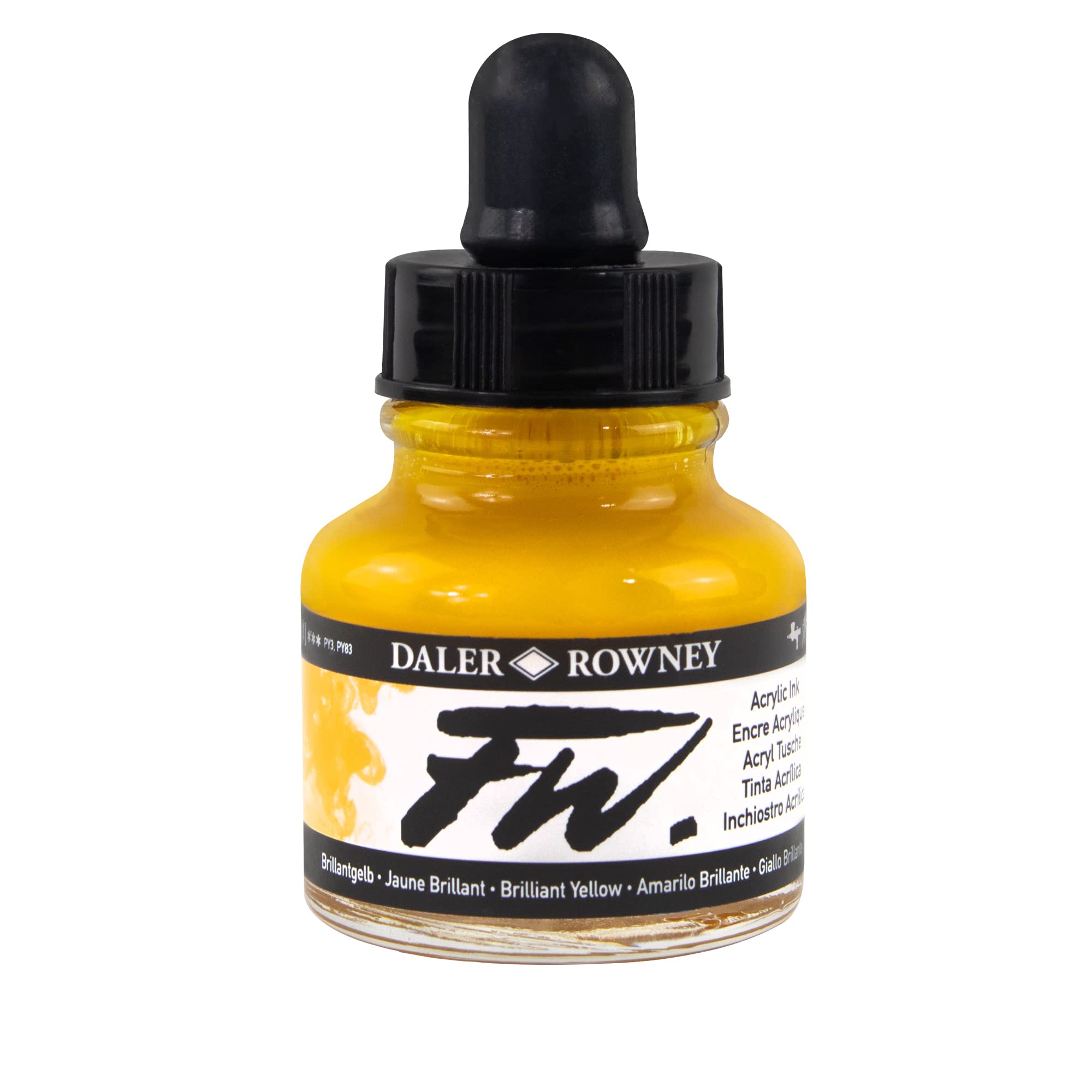 Daler-Rowney FW Acrylic Ink, Glass Bottle with Dropper, 1oz - 29.5 ml, Brilliant Yellow — image 1