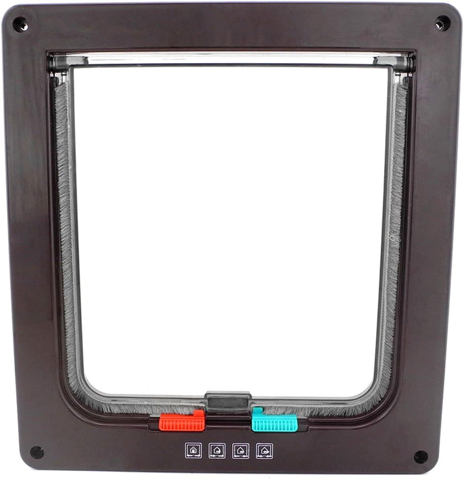 XIAOYU Interior 4 Ways Locking Cat Dog Door & Flaps, Brown, Small - Image 3