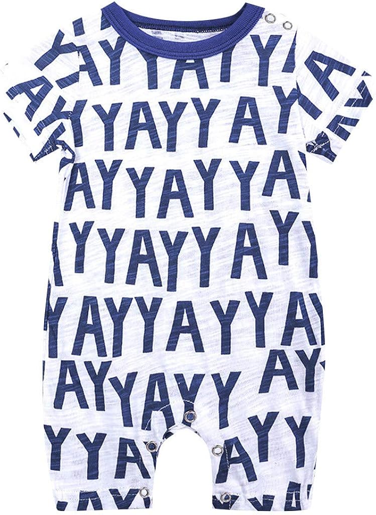 CCSDR Newborn Baby Boy Short Sleeve Crew Neck Cartoon Animal Letter Print Animal Romper Jumpsuits Footless 0-2 Year
