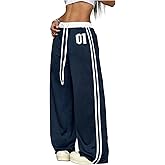 GORGLITTER Women's Low Rise Baggy Pants Wide Leg Sweatpants Lightweight Y2k Joggers Trousers Streerwear 2000s Pants