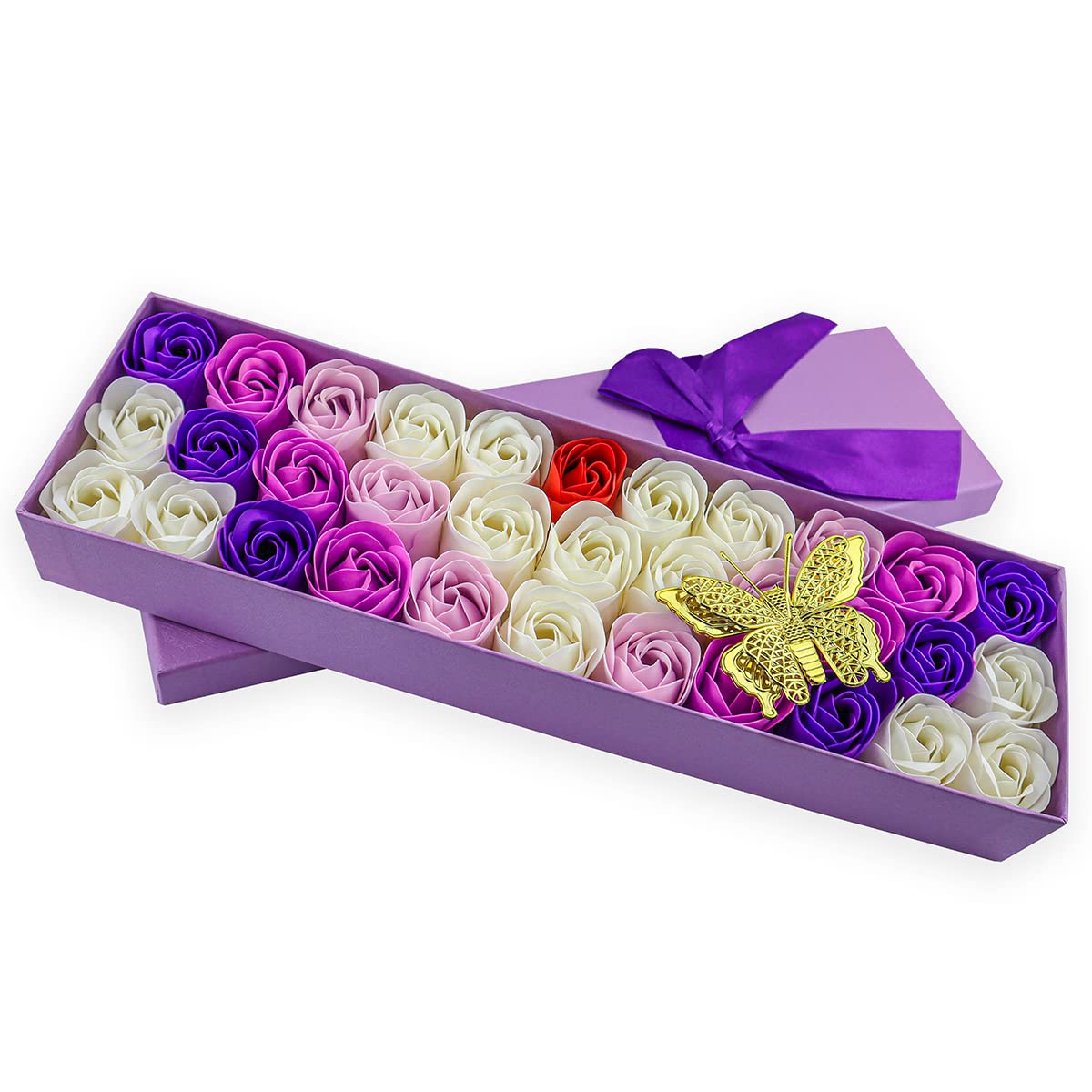 Photo 1 of JIALEEY 33 PCS Floral Scented Bath Soap Rose Flower Petals, Plant Essential Oil Rose Soap Set Gifts Ideas for Her Women Girls Mom Valentine's Day, Purple Gift Box