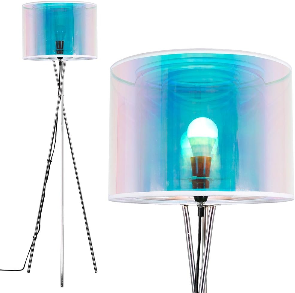 Modern Brushed Chrome Metal Tripod Floor Lamp with a 3 Tier Multi