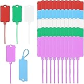 Mabor 50 PCS Plastic Tags for Labeling, Labels Writable Hanging with Sealing Strap, Shipping Cable Tie Plastic Tags Label for Keys Luggage Logistic Retail Inventory