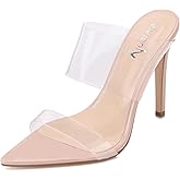 vivianly Clear Pointed Toe Heels Sandals Transparent Strap Stiletto High Heels Slip on Mules for Women