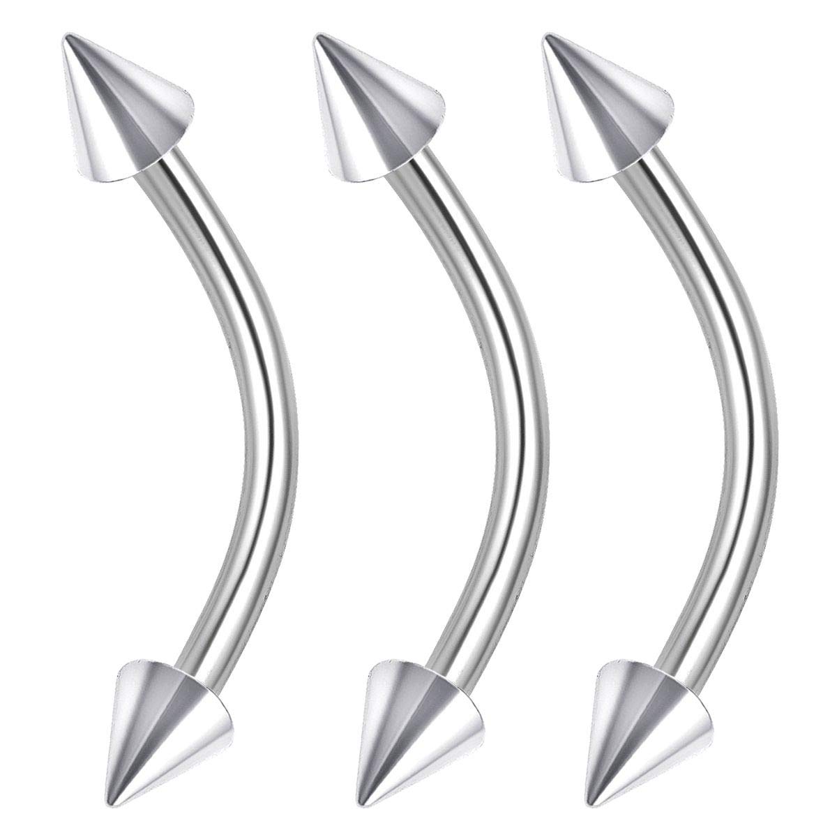 3PCS Stainless Steel Curved Barbell Bar 16g 1/2 12mm 3mm Spike Helix Lip Rook Eyebrow Earrings Tragus Piercing Jewellery 0076