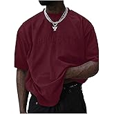 GORGLITTER Men's Oversized T Shirt Letter Graphic Short Sleeve Drop Shoulder Crewneck Tee Tops