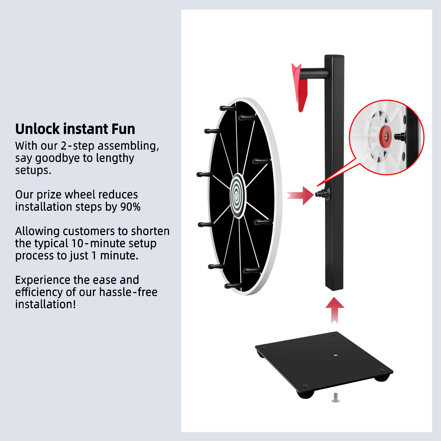 Pionites 12 Inch 10 Slots Prize Wheel Tabletop or Wall Mount Fortune Spin with Dry Erase Marker and Eraser for Engaging Home Parties, Trade Show, Carnival Events (12'' Black) - view 5