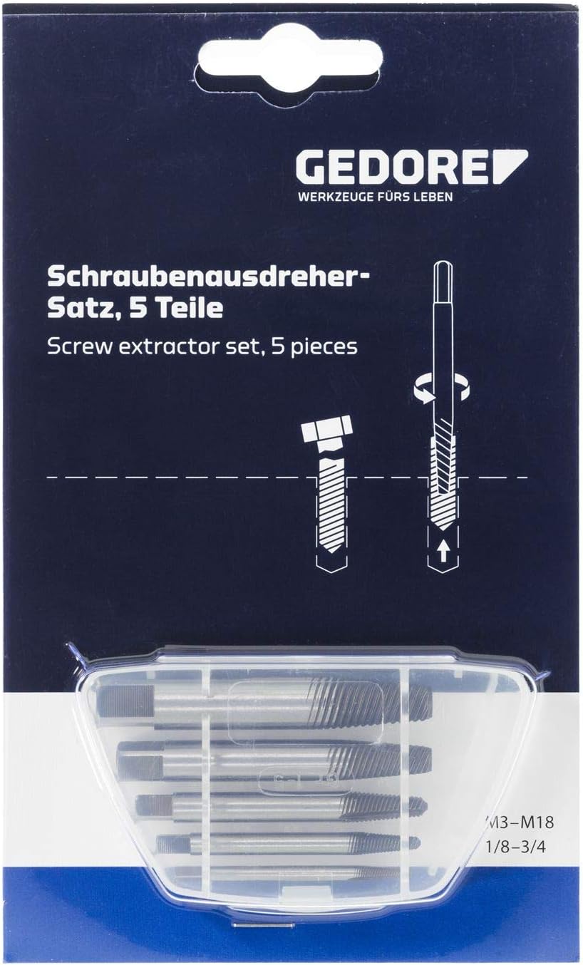 GEDORE Screw Extractor Set, Chrome Vanadium Steel, 54-56 HRC, in Plastic Box, 5 Pieces, M3-M18, Colour - Image 5