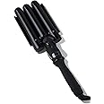 Trademark Beauty Three Barrel Hair Waver, Curling Iron, 1.1 Inch, Beach Waves, Adjustable Temperature Hair Curler, Babe Waves Limited Edition - Black