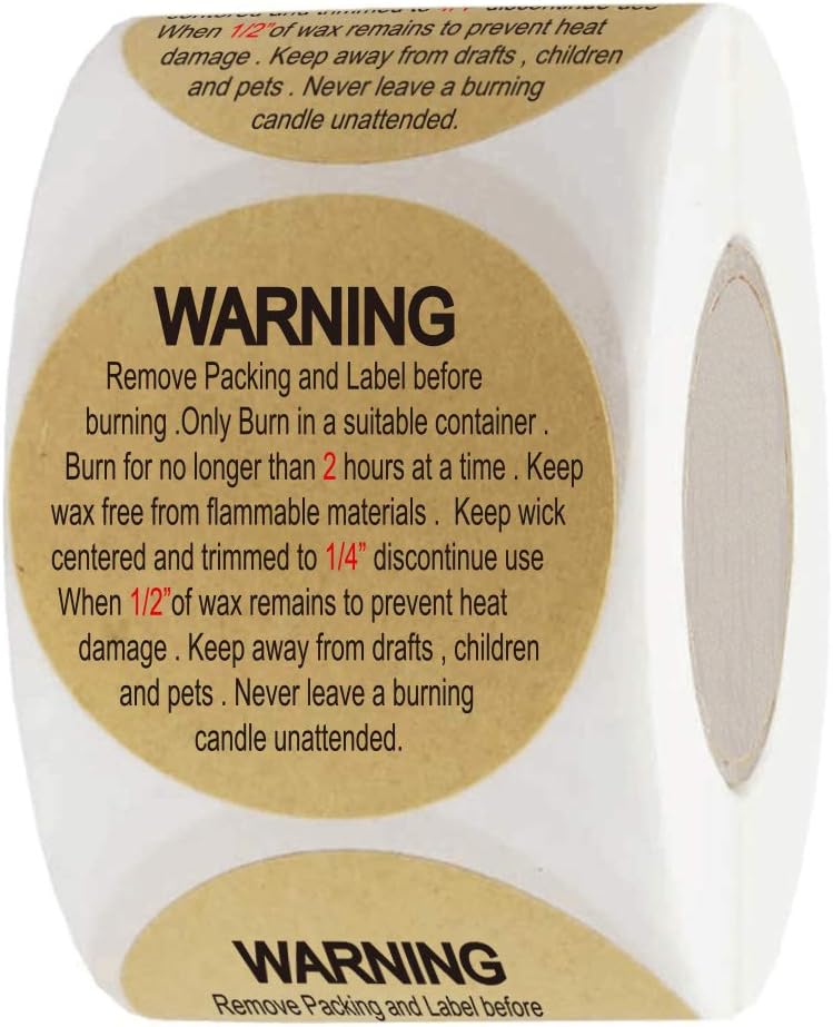 Candle Warning Label 500pcs Natural Kraft Candle Warning Sticker for Candle Jar