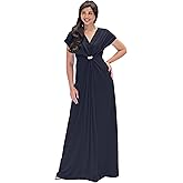 KOH KOH Womens Long V-Neck Short Sleeve Semi Formal Wedding Gown Maxi Dress