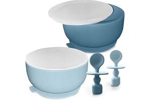 SPERRIC Baby Bowls with Suction, Silicone Baby Feeding Set, Infant Babies & Toddler Suction Bowl with Lids and Spoons, BPA Free Baby Bowls 0-6 Months, Baby Feeding Essentials, Extra Strong Baby Suction Bowls