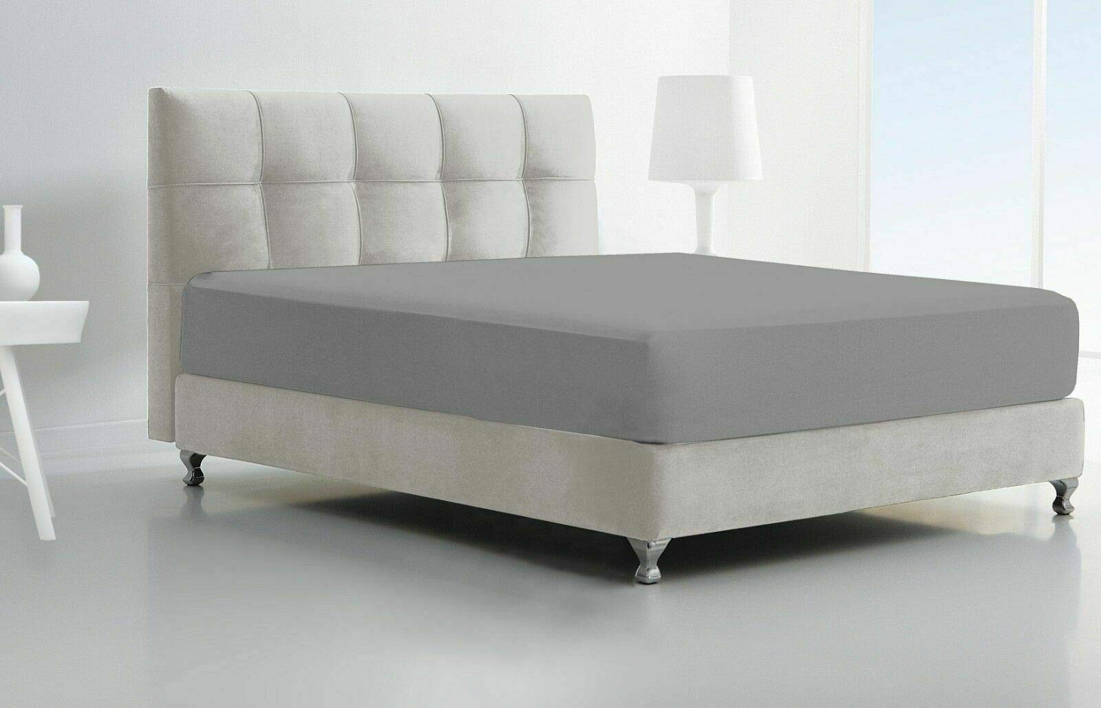 Fitted Bed Sheet Only【Grey】KING Mattress Cover Protector 600TC Premium Quality Microfiber Wrinkle & Stain Resistant Cover Bedding Set Ultra Soft Like Silk Satin Luxury Breathable