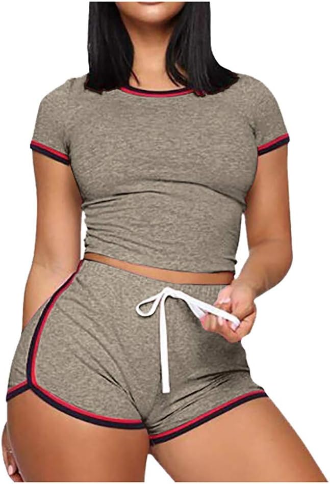 Crazylover Casual Letter Print Short Sleeve 2 Piece Outfits Tracksuits Short Jumpsuit Tracksuit Set Outfit Sportswear