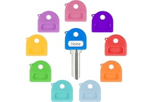 Uniclife 10 Pcs Key Covers Caps, 1" Key Identifiers with Labels, Soft Stretchy Key Covers for House Key, Cute Key Head Protectors for Standard Keys (Not for Odd-Shaped Keys), 10 Colors
