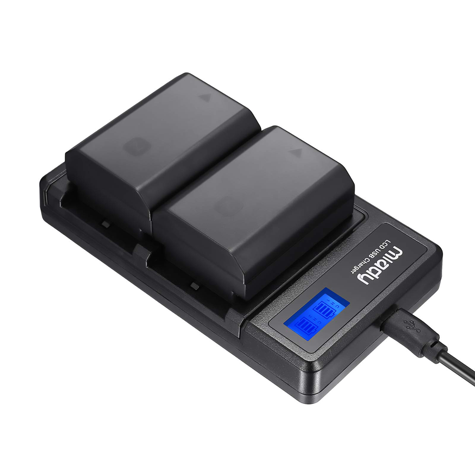 Miady 2-Pack NP-FZ100 Battery and Dual LCD Battery Charger Set Compatible with Sony NP-FZ100, A9 A9R A9S, Alpha 9 9S 9R, A7RIII, A7R3, a7 III Digital Camera, 2500mAh/7.4V