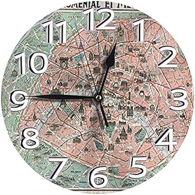 Amazon 時計 壁掛け時計アナログクロックインテリア円形 静音 ロベリンパリ記念碑地図フランス語 印刷 掛置兼用フラットフェイス 家寝室居間 直径25cm 部屋装飾 置き時計 掛け時計 オンライン通販
