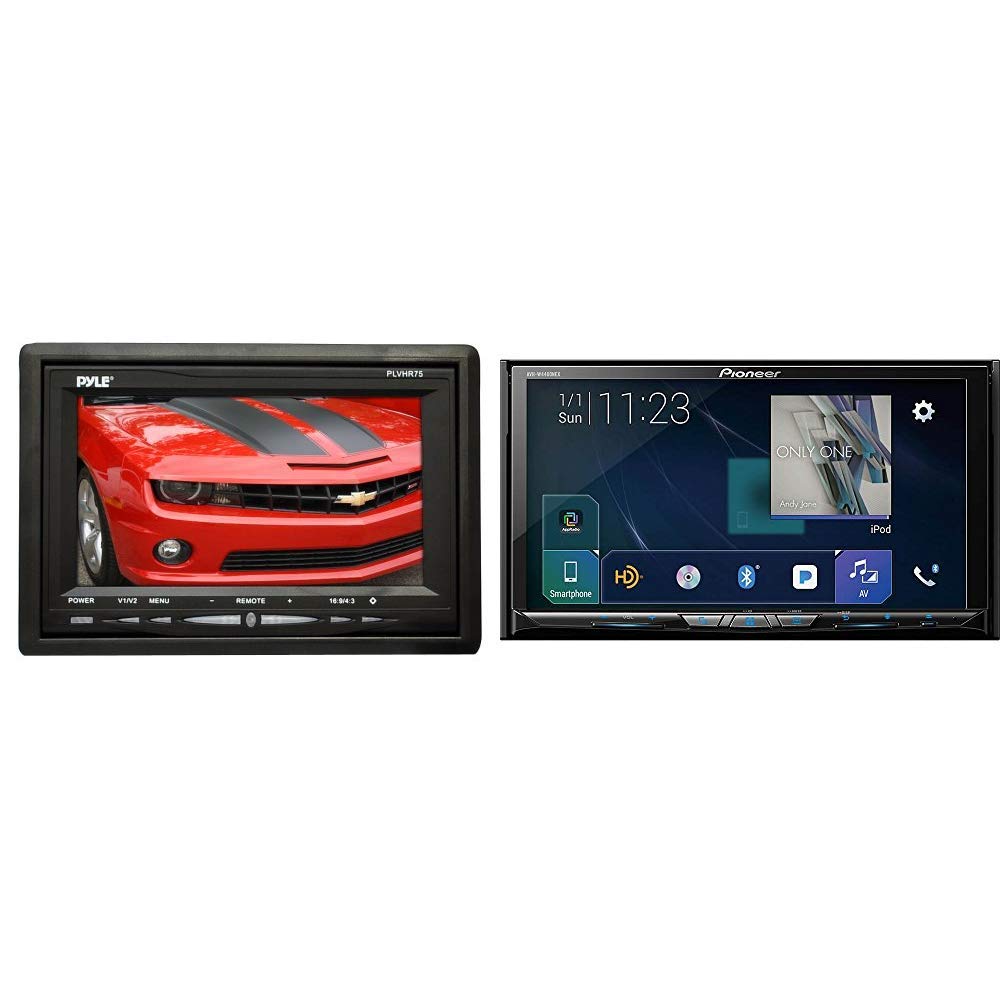 Pyle Headrest Monitor, 7-inch TFT LCD Widescreen w/ 2 Video Inputs, Wireless Remote with Pioneer AVH-W4400NEX In Dash Multimedia Receiver with 7" WVGA Clear Resistive Touchscreen Display