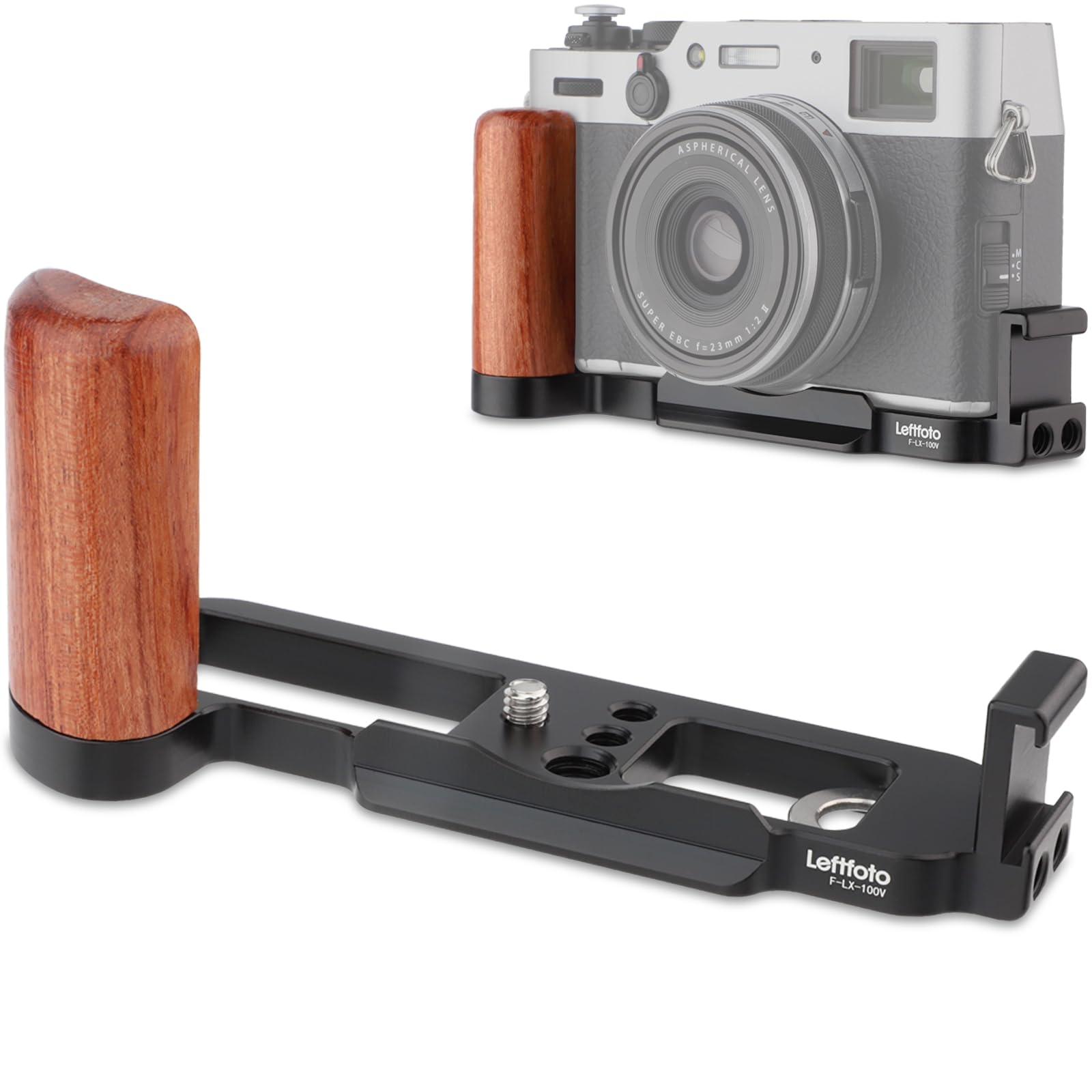 Leftfoto X100VI Retro Handgrip L-Shape Bracket with Rose Wooden Grip for Fujifilm X-100VI / X-100V Vlog Digital Camera,with Built-in Bottom Arca Quick Release Plate and Cold Shoe