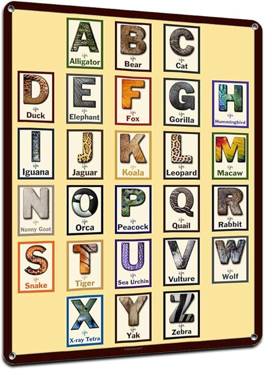 Amazon Com Animal Theme Alphabet 18 X 24 Inch Metal Sign Wall