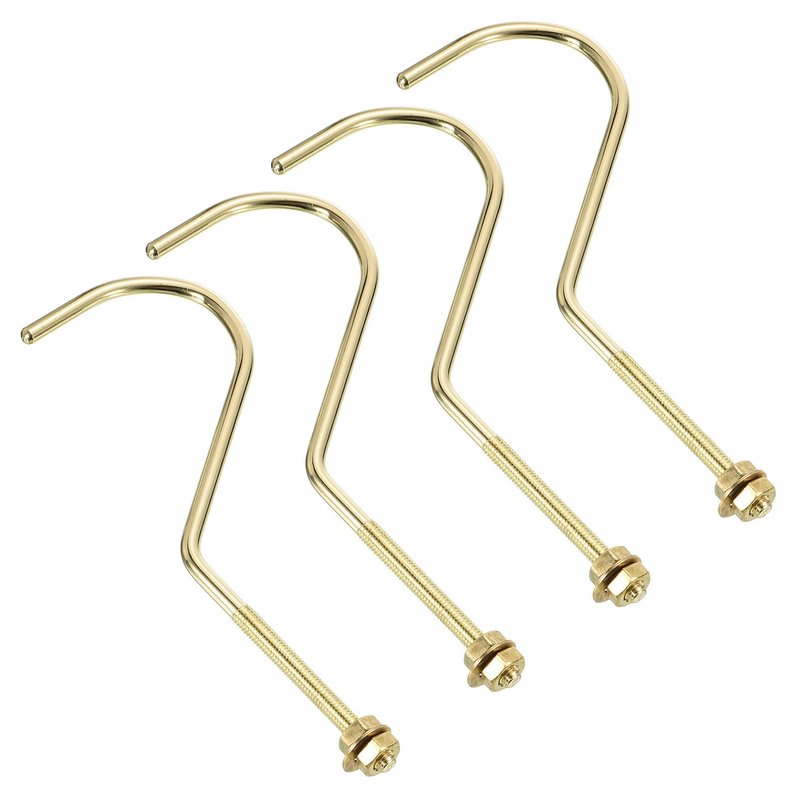 PATIKIL Bridge Stick and Ball Rack Hook, 4 Pcs Snooker Billiard Table Board Cue Hook Bridge Stick Rack with Threaded for Pool Table, Gold Tone