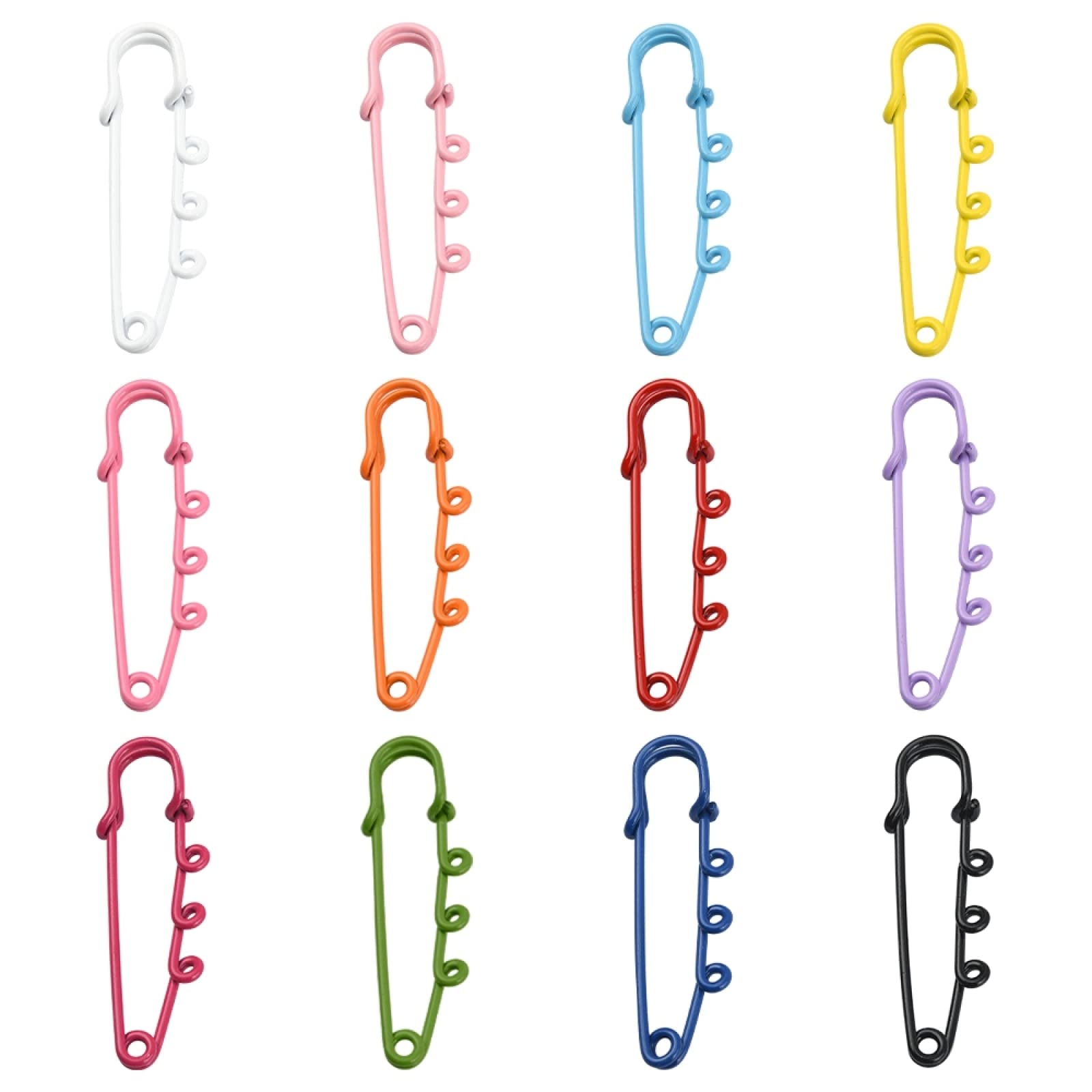 UR URLIFEHALL 30 Pcs Colourful 3 Loops Brooch Safety Pins Fasteners Skirt Kilt Catch Pins Findings for Garment Art Decor Jewellery Making