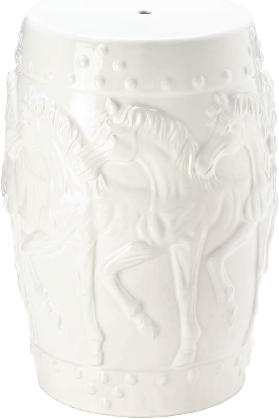 Accent Plus White Horses Ceramic Decorative Stool