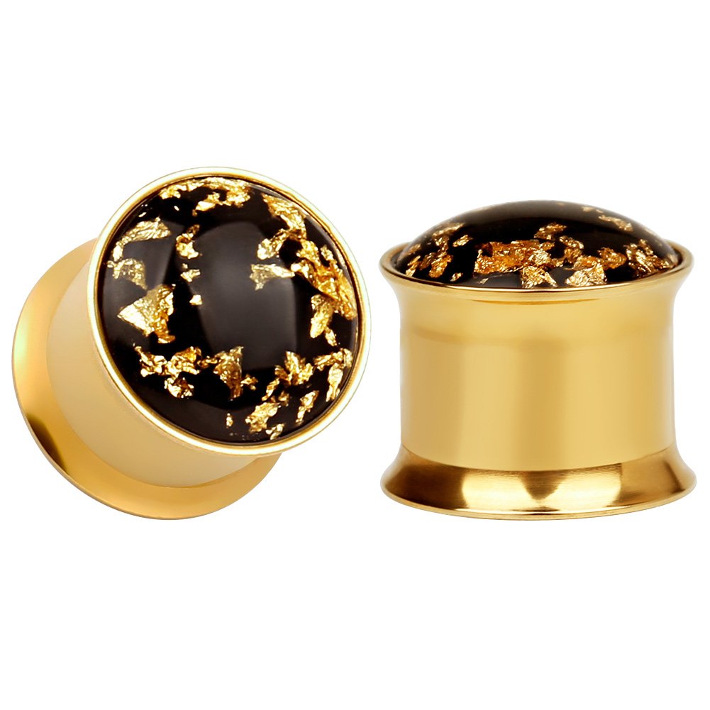 KUBOOZ(1 Pair Simple Golden Gold-foil Ear Plugs Tunnels Gauges Stretcher Piercings 0g