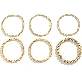 Yecomsy Stackable Beaded Bracelets Set Gold Beaded Ball Stretch Bracelet Chunky Silver Elastic Bracelet Trendy Bracelet Jewelry for Women