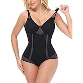 SHAPESHE Shapewear Bodysuit with Underwire for Women Deep V Neck Faja Body Shaper Mesh Slimming Bodysuit