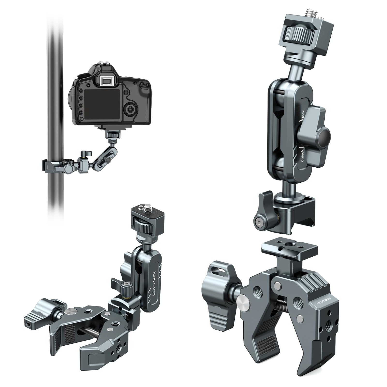 Leaplumin Camera Clamp Mount with NATO Connector,360° Ballhead Magic Arm with NATO Clamp, Monitor Mount with 5 * 1/4” Screw Holes, 1/4” Thread to NATO Clamp Suitable for Camera/Phone Mount